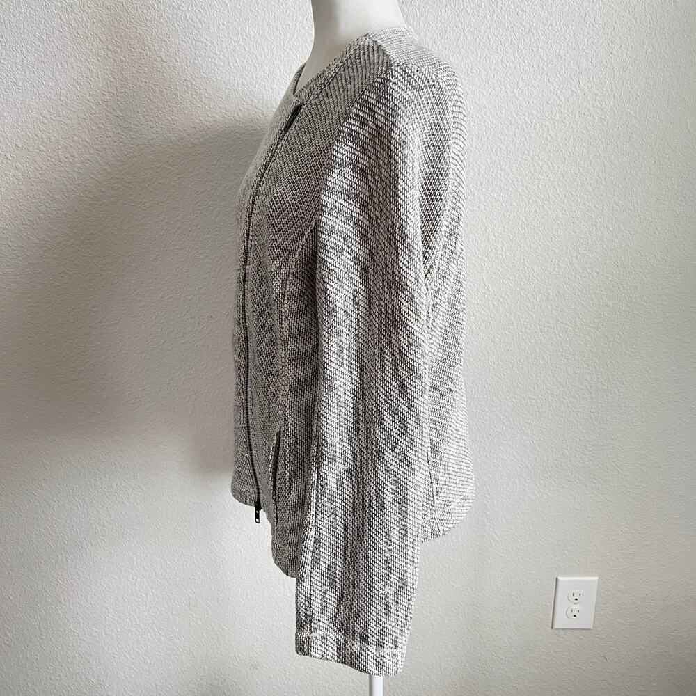Eileen Fisher Gray Moto Zip Knit Sweater Jacket Women's L Organic Cotton Pockets - Picture 3 of 8